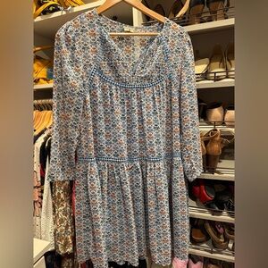 Anthropologie Holding Horses Blue and yellow Bryant swing dress GUC
